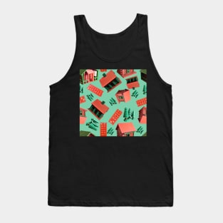 Jovielle Forest Birdhouses Tossed on Soft Green Tank Top